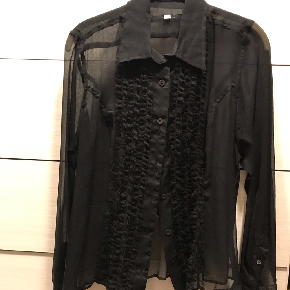 Rebecca and Drew sheer black blouse